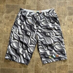 Y2K Coogi Swim Shorts Abstract Swirl Print Baggy Gray Black White W42 Vtg